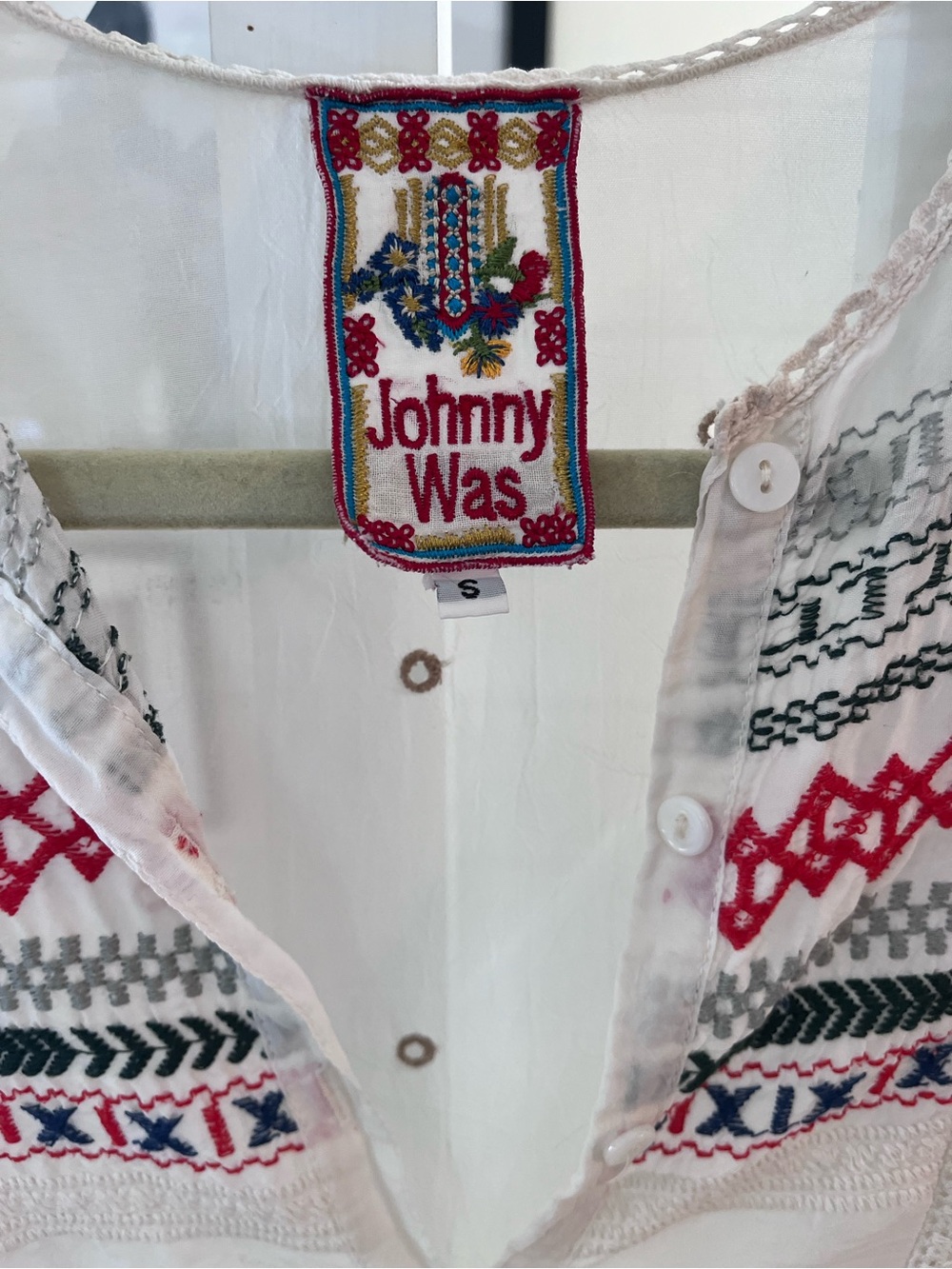 Johnny Was White High low dress with Multicolor Embroidered Trim